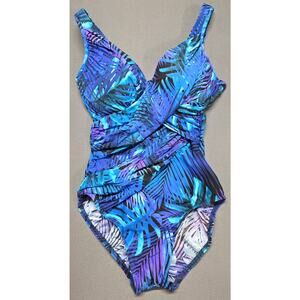 Miraclesuit OCEANUS Women Blue Tropical One Piece Swimsuit 10 SLIMMING COMFORT